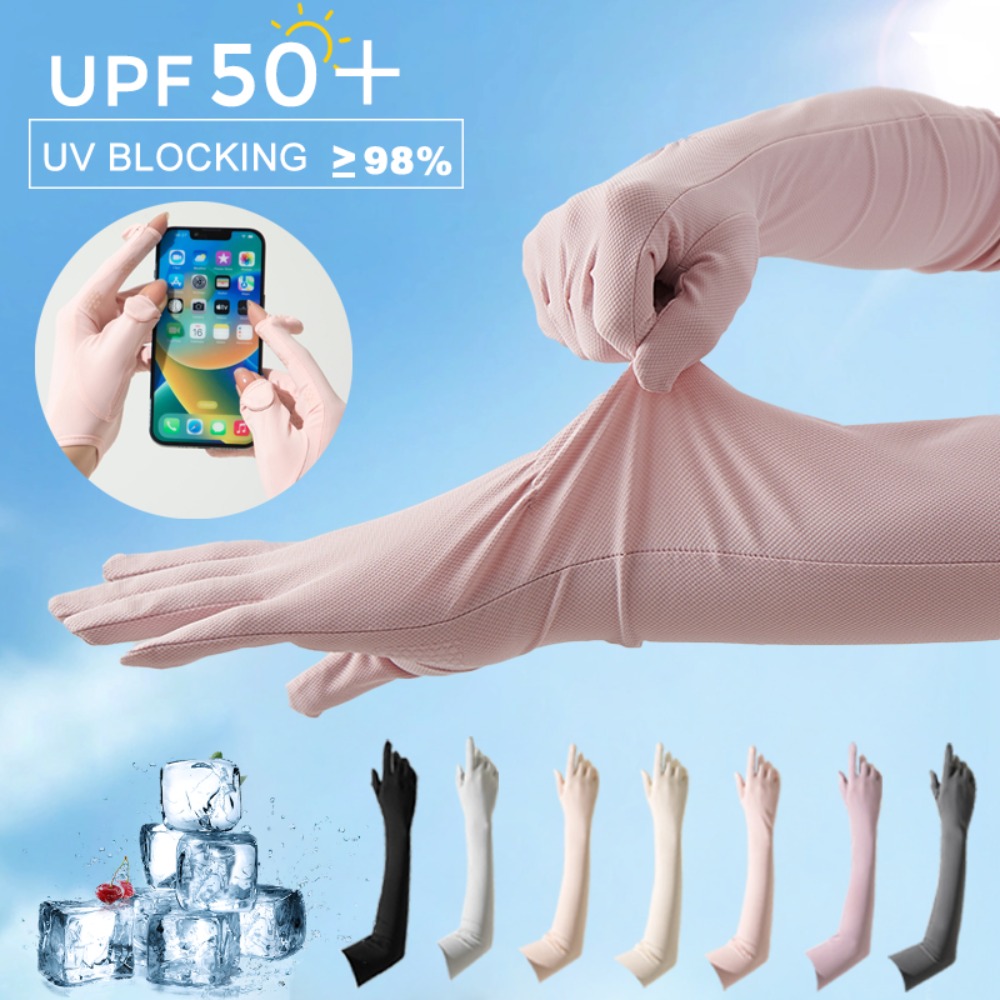 ALIENLA Ice Silk Long Sleeve Sun Protection Summer Sunscreen Sleeve Gloves