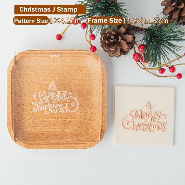 yingke Acrylic Merry Fondant Mold Dessert Table Cupcake Cookie Stamp Embosser Press Mould Diy Cake Decoration Tools Kitchen