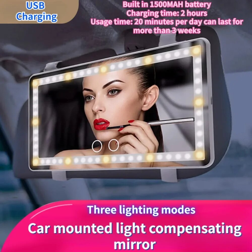 11Inch USB Charging LED Car Vanity Mirror Three Lighting Modes Installed On Car Sunshades Makeup Mirror Night Makeup Light
