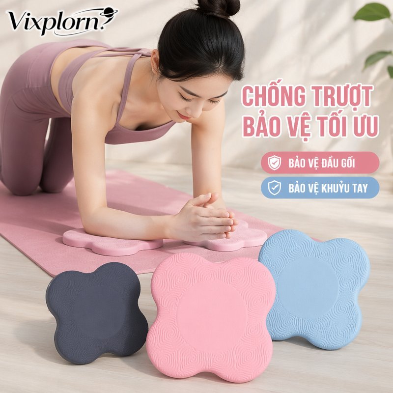 Vixplorn Thảm tập Yoga pad đệm bảo vệ khớp chống trượt êm dày TPE hỗ trợ đầu gối khuỷu tay cổ tay pilates gym