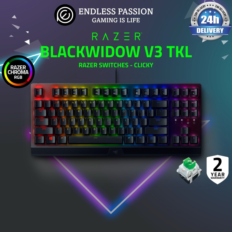 Razer BlackWidow v3 Tenkeyless Mechanical Gaming Keyboard: Razer Mechanical Switches - Chroma RGB Lighting - Compact Form Factor - Programmable Macro Functionality - USB Passthrough Singapore