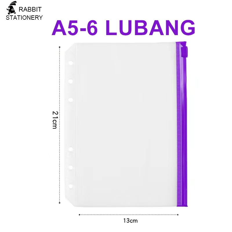 A6 /A5 Binder Pocket Kantong / Ziplock bag / Pouch / Zipper PVC Diary Notebook 6 Ring-Rabbit Stationery