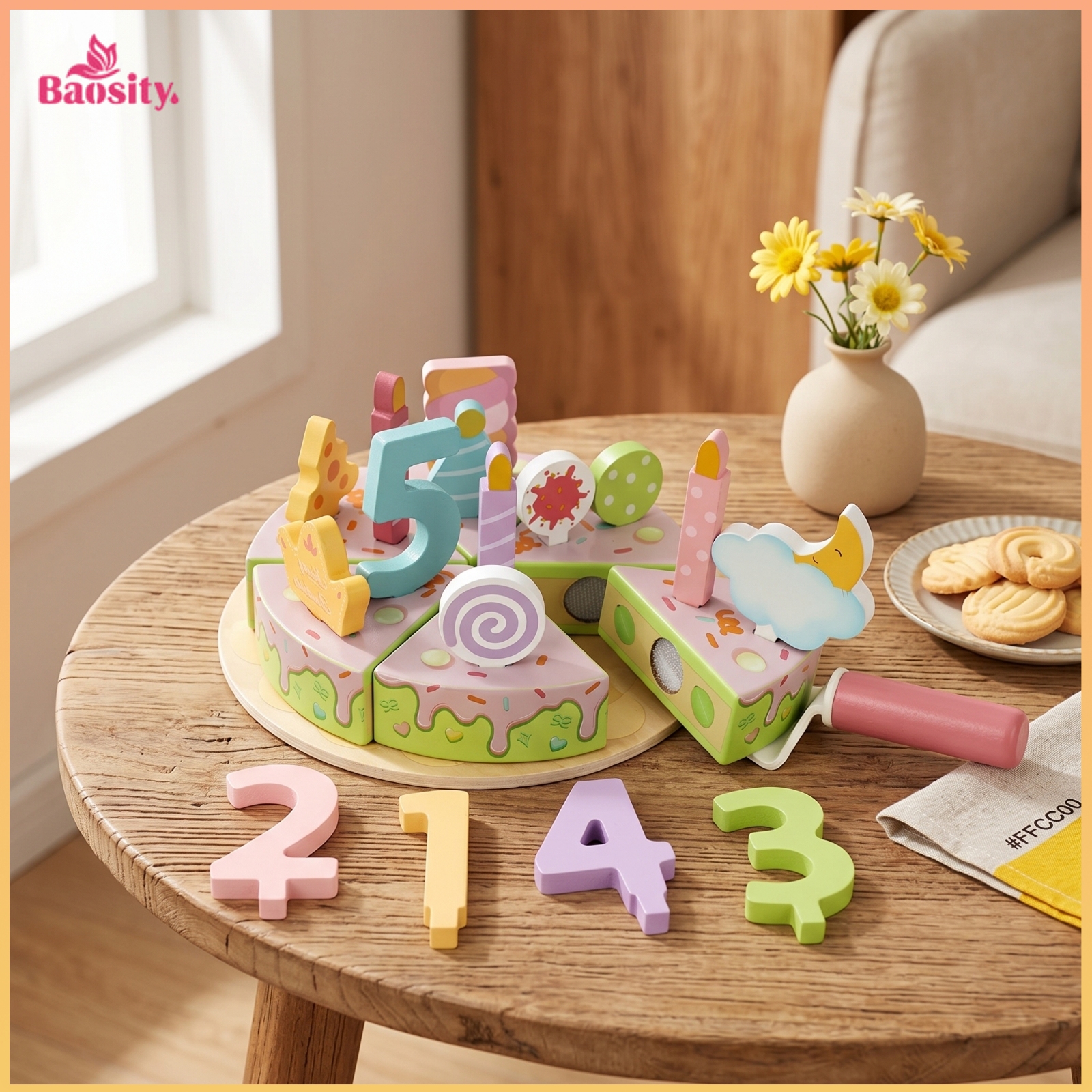 Baosity Removable Toy Cake with Server Pastel Birthday Cake Play Set Early-Learning Wooden Play Food Hands-on for Preschoolers, Toddlers, Kids, Playroom, Classroom, Nursery ราคา 655 บาท*ส่งฟรี
