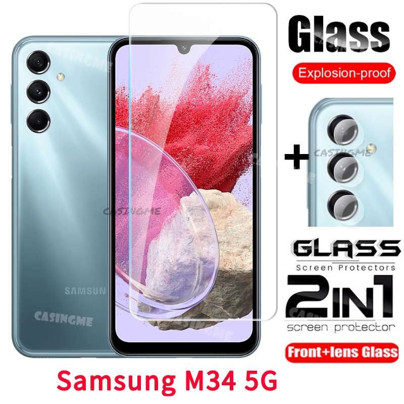 Samsung M34 5G 2023 Phim 2 Trong 1 Miếng bảo vệ màn hình Cho Samsung Galaxy M34 M14 M 14 34 34 M Samsungm34 4G 5G 2023 bọc hoàn toàn kính cường lực Tấm dán bảo vệ màn hình ống kính mặt sau