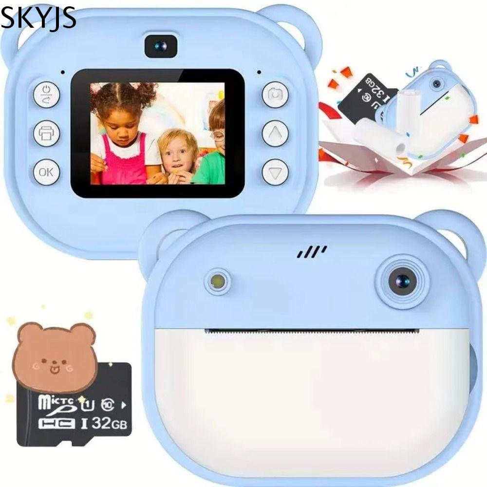 SKYJS Màn hình HD 2.0 inch Camera in nhiệt Ghi hình HD 1080P với Giấy In Máy ảnh kỹ thuật số cho trẻ em Phim hoạt hình Thẻ 32G Máy in nhiệt ảnh Quà sinh nhật