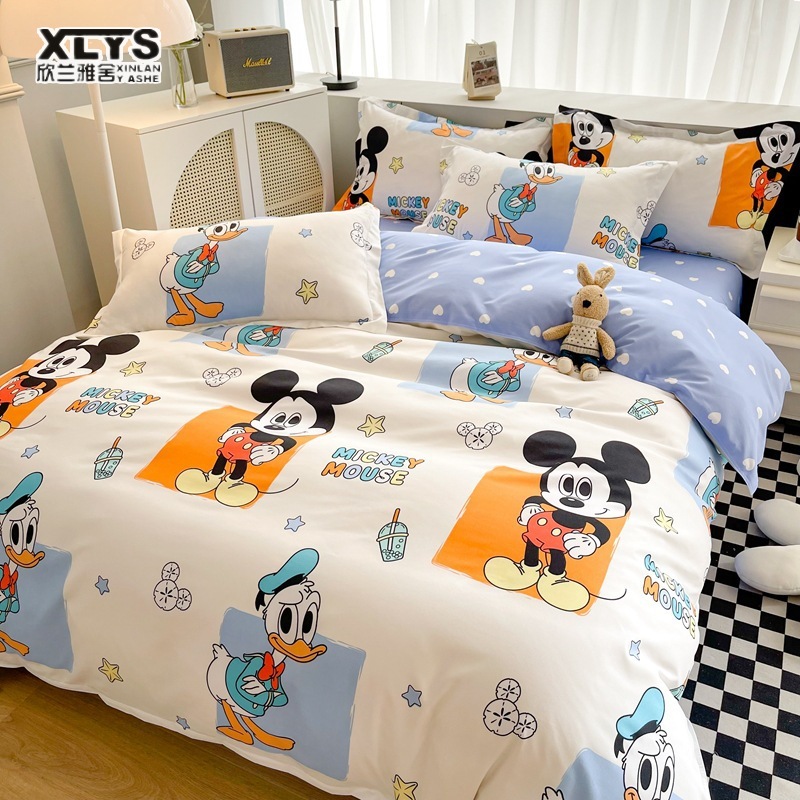 New Cartoon Disney Four Piece Fitted Sheet Sheet Water Washed Cotton Student Dormitory Three Piece Set ราคา 486 บาท*ส่งฟรี