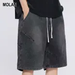 MOLAN Phong cách Mỹ Gradient Rửa Quần short denim Cho Nam Giới Mùa Hè nhẹ thời trang Retro Dây Rút Mid-Length Quần Mặc Giản Dị