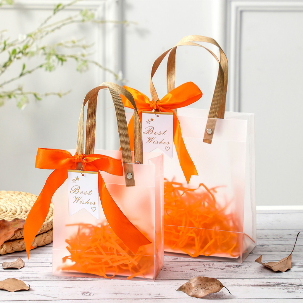 Full Set Frosted PP Tote Bag With Ribbon Greeting Cad Shredded Paper Wedding Doorgift Hadiah Kahwin Raya Kotak Kenduri