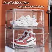 Clear Acrylic Shoe Box with Magnetic Door - Stackable Organizer