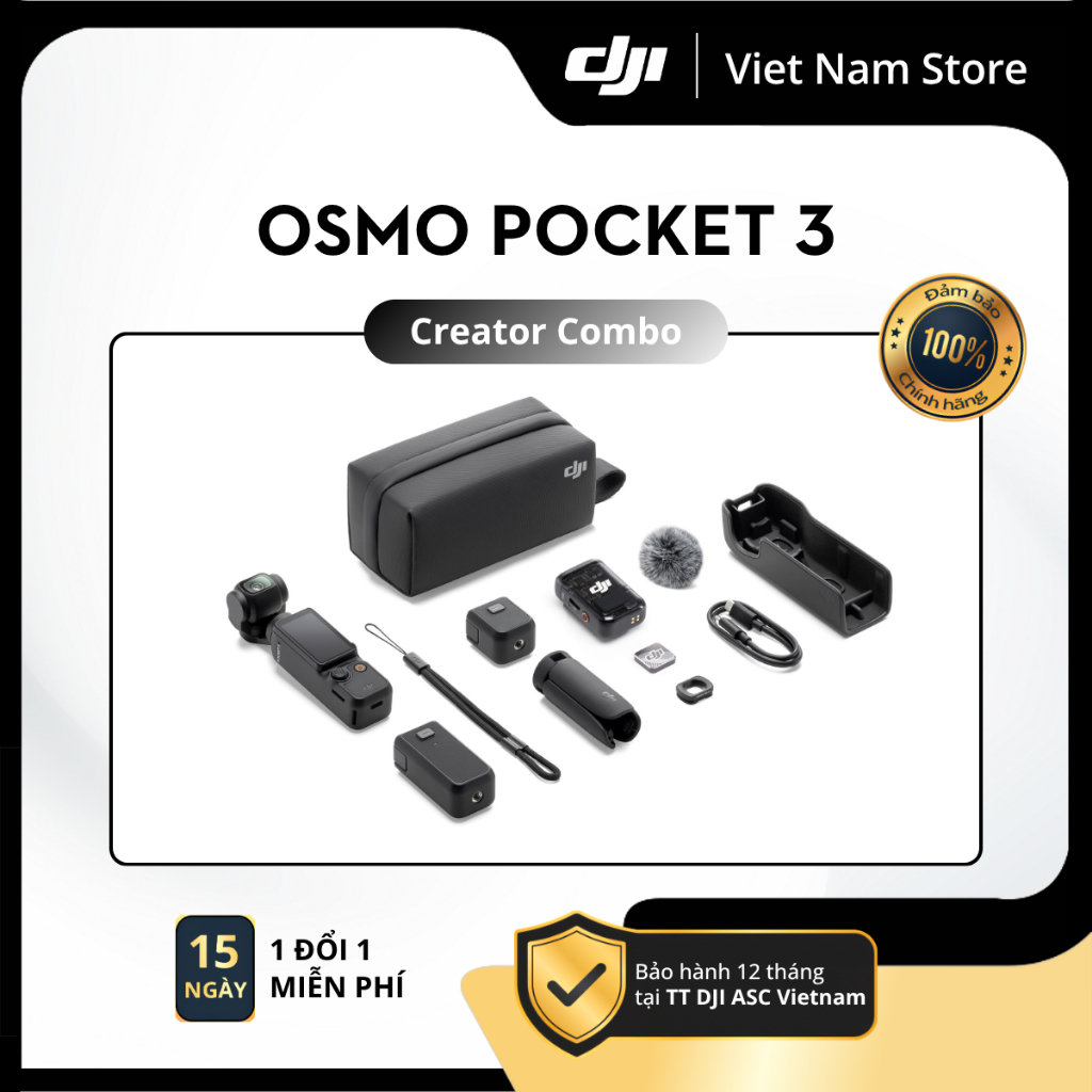 [Bảo Hành Chính Hãng] Camera Vlog DJI Osmo Pocket 3 Creator Combo | CMOS 1 Inch Màn Xoay 2 Inch