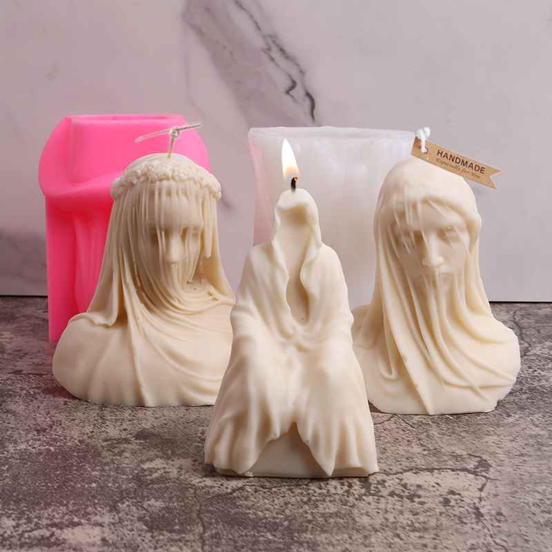 【Fashionable New Arrival】 New Art Candle Silicone Mold Ghost King Veiled Woman Shape Diy Handmade Aromatherapy Candle Resin Mold Craft Home Decor