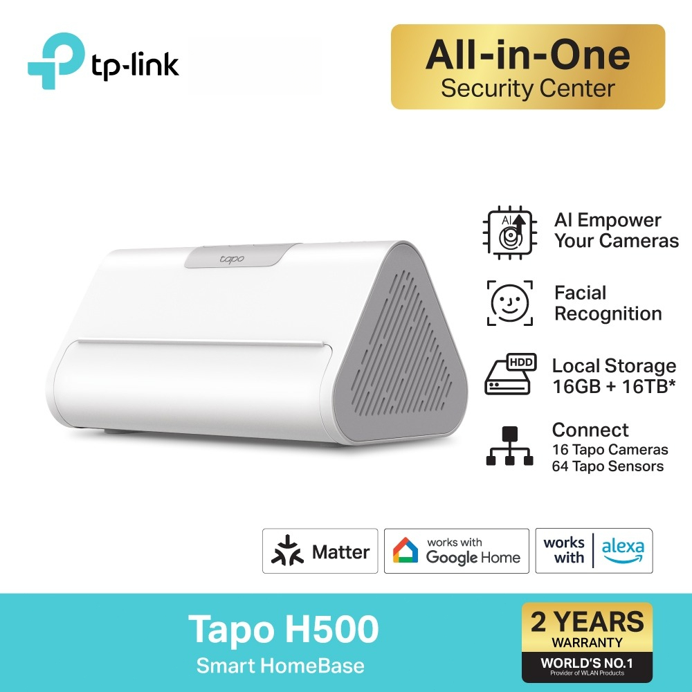 TP-Link Tapo H500 Smart HomeBase พื้นที่เก็บข้อมูลภายในขนาดใหญ่ eMMCในตัว16GB มี Al ตรวจจับขั้นสูง จดจำใบหน้าแม่นยำ ราคา 5,380 บาท*ส่งฟรี