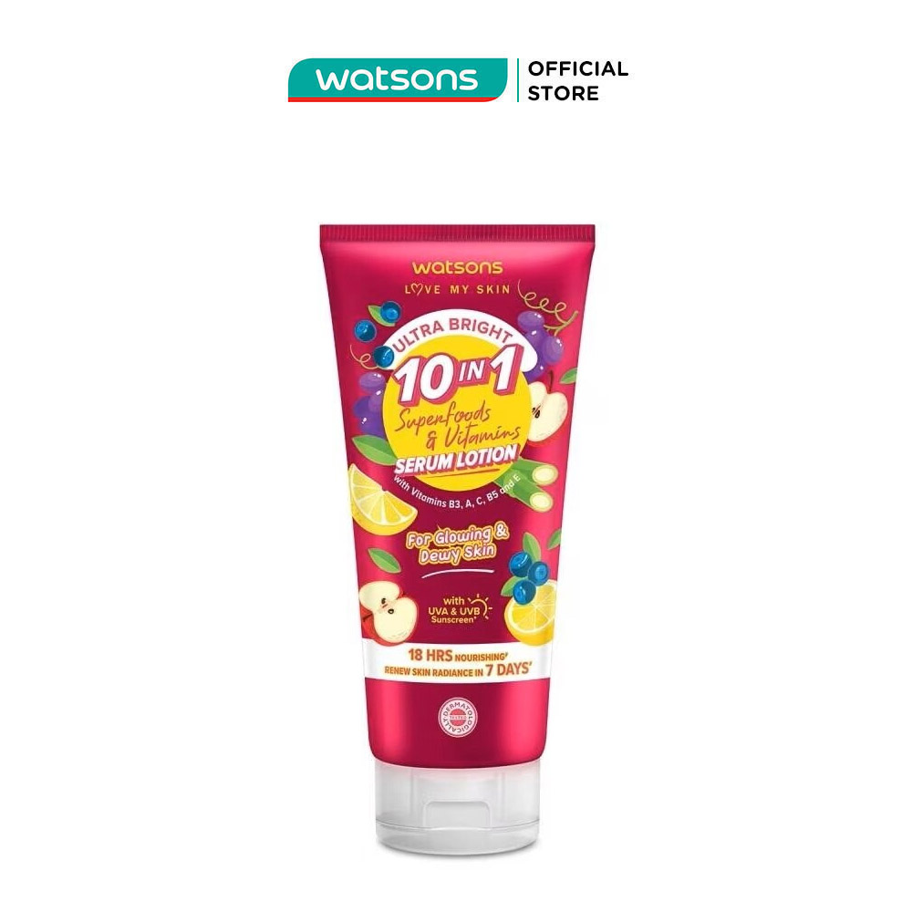 Sữa Dưỡng Thể Sáng Da Watsons Ultra Bright 10-in-1 Superfoods Vitamins Serum Lotion 330ml