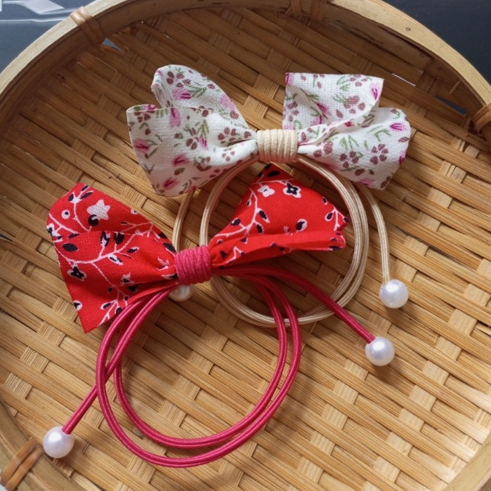 Set 2 dây cột tóc nơ vải màu sắc dễ thương