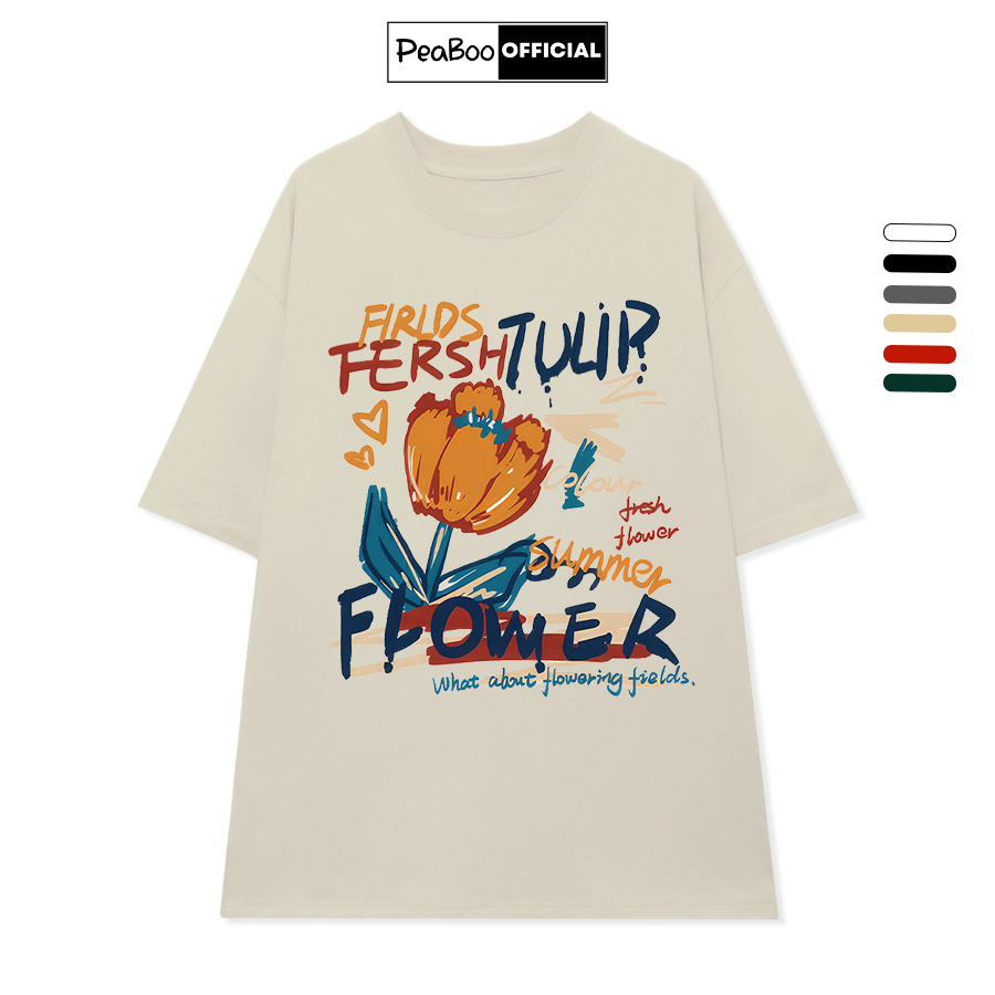  Áo Thun Nữ Áo Phông Unisex By PEABOO Mã TN TULIP Chất Cotton Thoáng Mát Form Rộng Tay Lỡ Cho Nam Nữ 