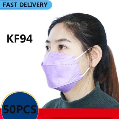 【READY STORK】50pcs 4ply Korean Face Kf94 3D Mask White Mask Color Mask Waterproof Mask Facemask For adults Red Mask