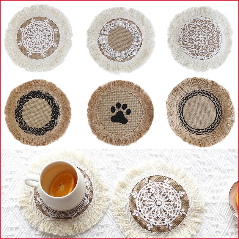 [HOT FCJKFDFGLBFD 583] Home Creative Cotton Linen Tassel Coaster Handmade Coffee Milk Cup Cushion Bohemia Style Non-slip Cup Mat Kitchen Accessories