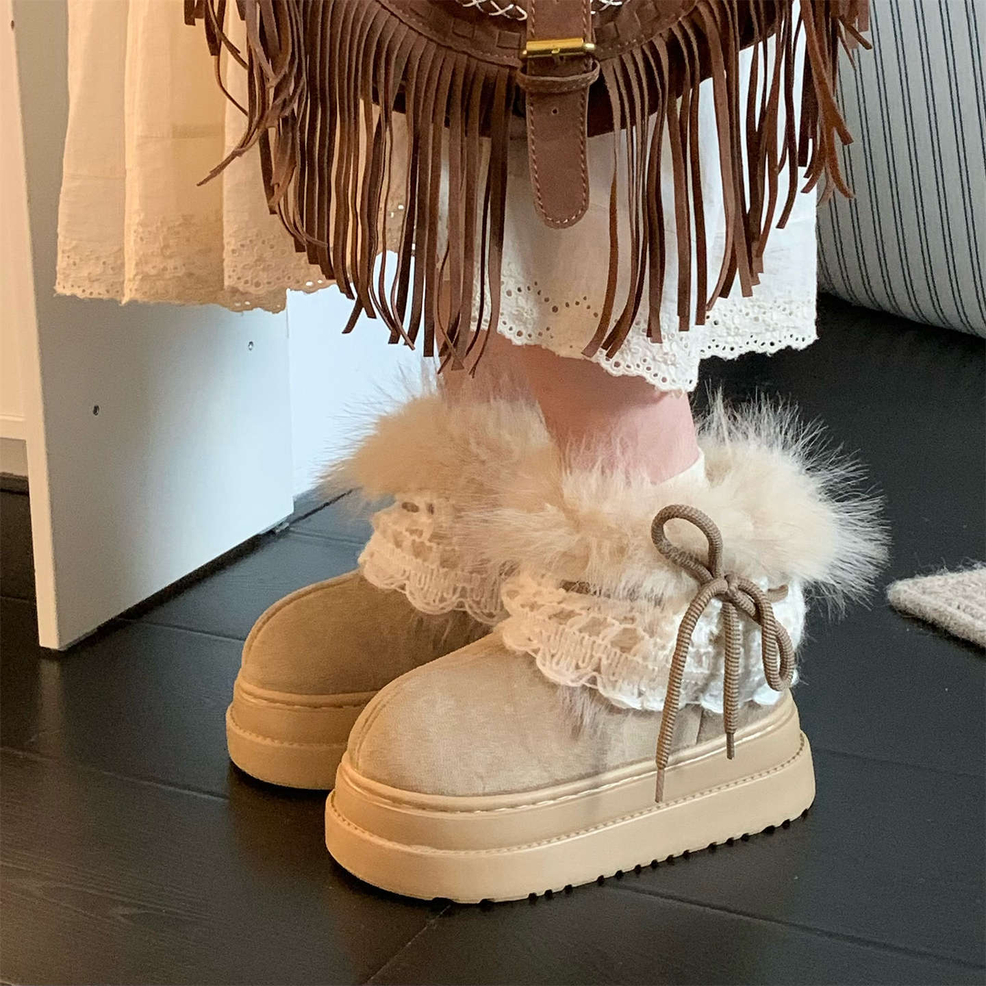 [Wy-Xixitiao Sepatu Boot Pendek Women's Fashion Fleece, Snow Boots, Winter Cotton Shoes,XIXITIAO Fashion Furry Short Boots Height-Increasing Cotton Shoes Winter Women's Comfortable Thick-Soled Fleece-Lined New Fair Isle Snow Boots,] ราคา 436 บาท*ส่งฟรี