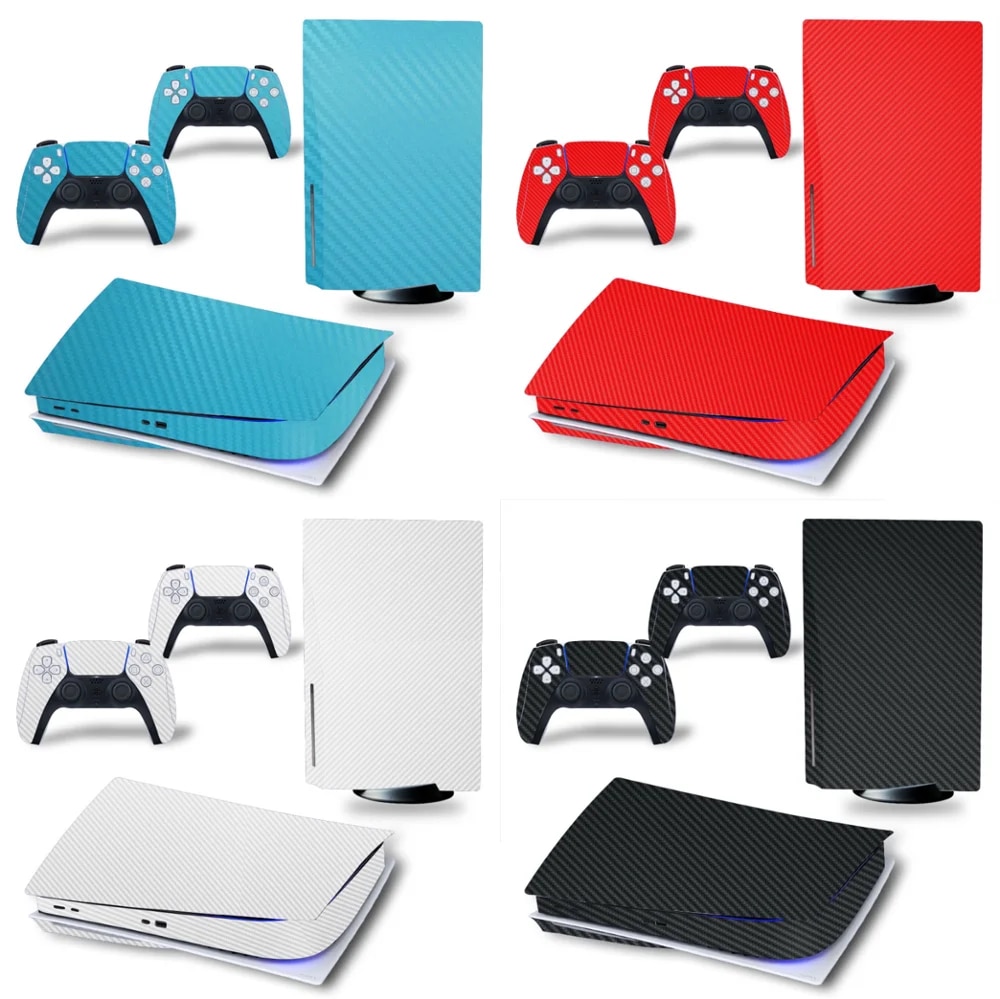 【Sleek】 Carbon Fiber Forps5 Disk-Based Edition Skin Sticker Decal Cover For Playtation 5 Console And 2 Controllers Ps5 Skin Sticker