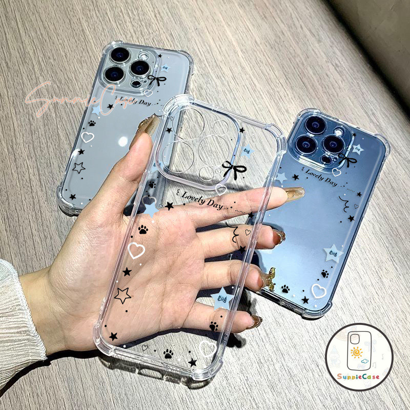 Ốp Lưng Cho IPhone 16 17 11 15 14 12 13 Pro Max Air XR X XS MAX 15 16 Plus Bìa mềm trong suốt chống rơi Sweet Bowknot