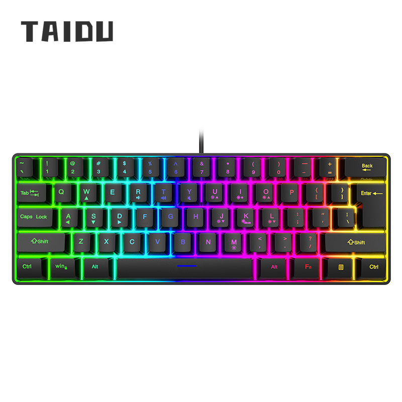 Taidu 61-Key yunguoguo K401 máy tính xách tay Máy tính để bàn chơi game có dây Bàn phím nhỏ RGB Bàn phím dạ quang