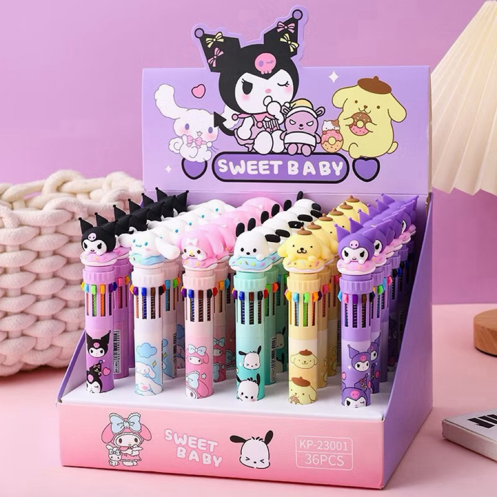 Pulpen 10 Warna Sanrio Lucu Cute / Pulpen Multi Color 10 in 1 Karakter / Ballpoint Warna Warni Lucu Alat Tulis Sekolah Anak