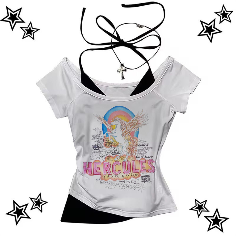 New store opening90s Street Outfits Y2k crop top babydoll corset Grunge summer gyaru coquette Slim Fit Cute gothic teens tees2025 COD - 6
