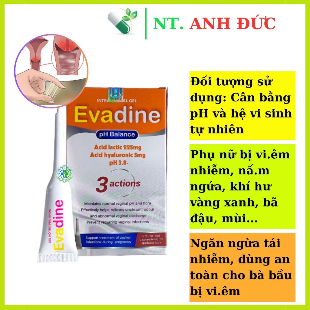 ɡel đặt Evadine pH Balance giúp cân bằng pH làm sạch vùng kín cho phụ nữ, an toàn cho mẹ bầu hộp 6 T