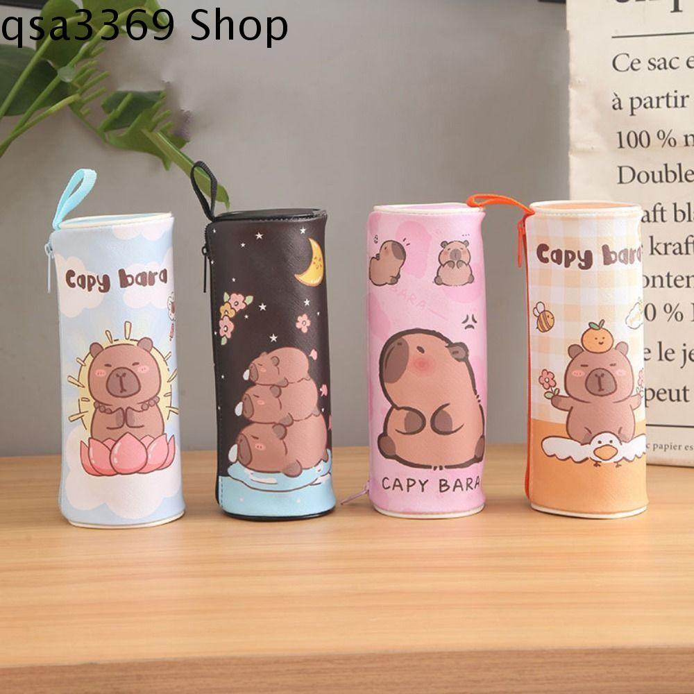 QSA3369 Thẩm mỹ Túi bút chì capybara PU không thấm nước Dễ thương Túi văn phòng phẩm Hộp đựng bút Dây kéo Hộp bút chì dễ thương Túi để bàn