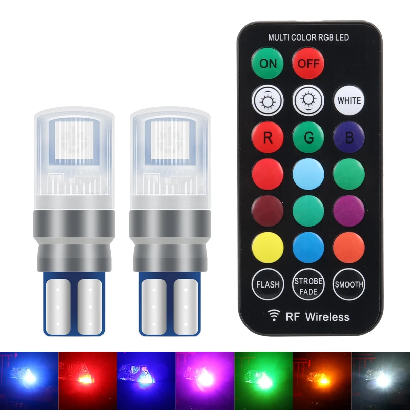 [YUUIO VJKGVJG 169] T10 W5W 5050 RGB 2LED remote control width light Reading light License light 7 Color Strobe light CANBUS Universal 12V