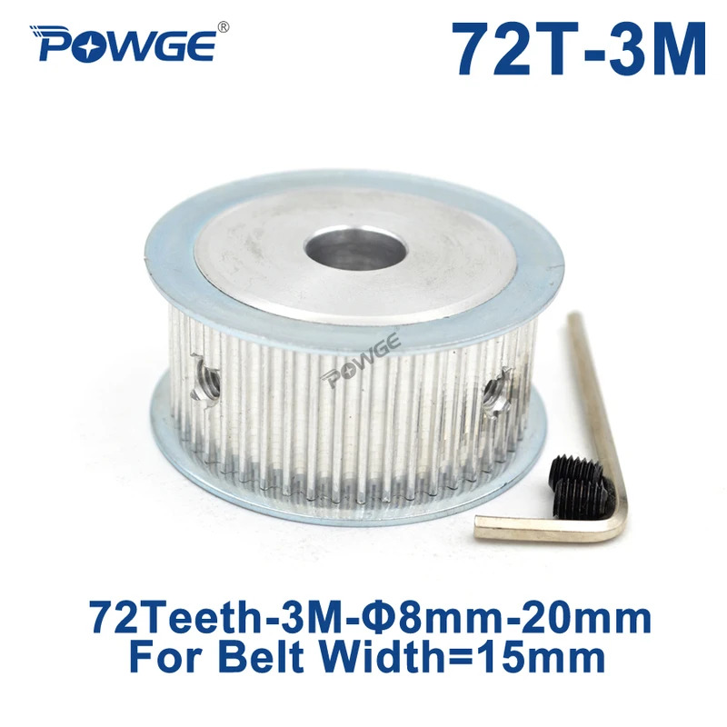 Powge 72 răng HTD 3m Thời gian ròng rọc khoan 8/10/12/14/15/16/17/19/20mm cho chiều rộng 15mm htd3m 