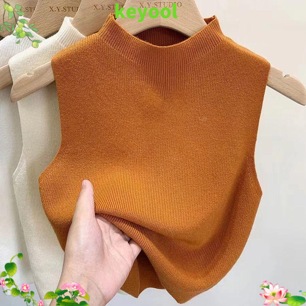 KEYOOL Cổ Lọ Áo Gi-lê dệt Không tay Giảm béo Áo ba lỗ Thanh lịch Màu trơn Áo lửng Phụ nữ