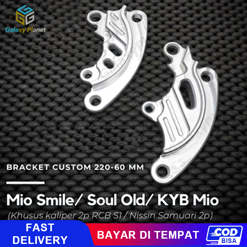 260MM BREKET KALIPER 2P MIO SMILE SPORTY SOUL NISSIN SAMURAI DISC PIRINGAN CAKRAM 260 MM Perak DUDUKAN CNC DURAL Harga 54,700 rupiah*Gratis Ongkir