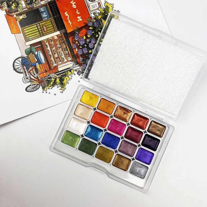 Watercolor Paint 20 Colors Metal Painting Set Portable Box With Shiny Pearls Solid Painting And Art Supplies Watercolor