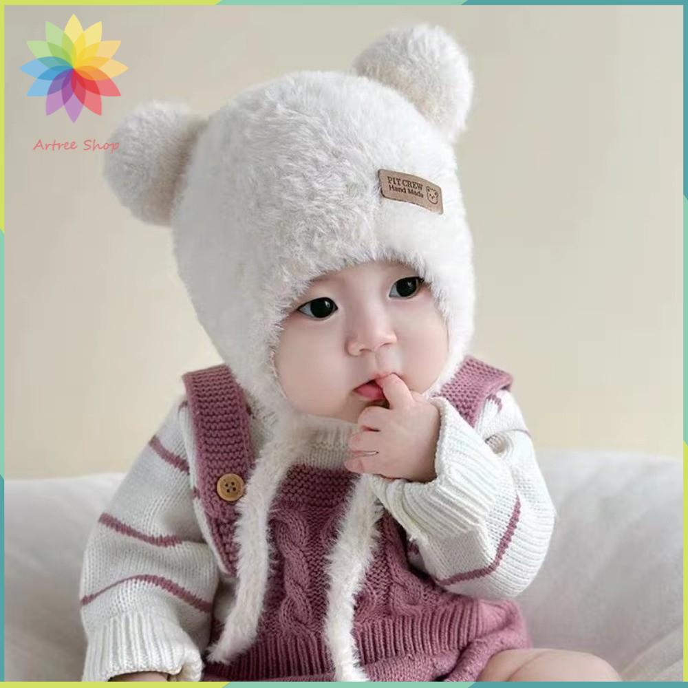 HETU070703. Đồ nhồi bông Mũ bảo vệ tai cho bé gấu Vải nhung chắc chắn Chống gió Mũ ấm cho trẻ  biết đi  Mũ len trẻ em Mùa đông