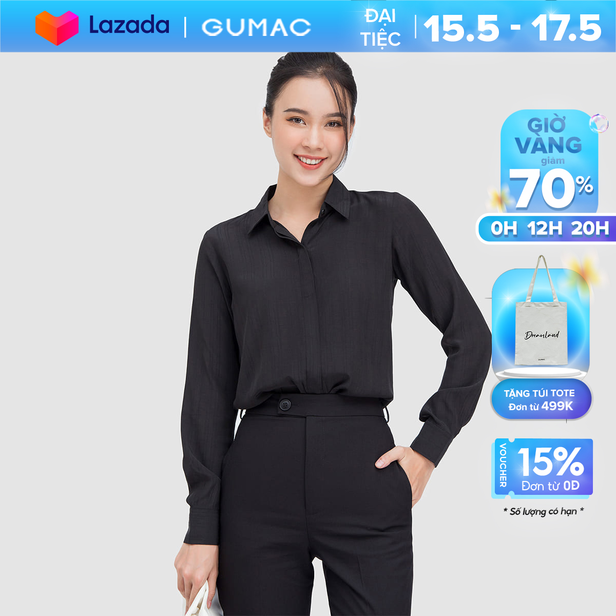 Áo sơ mi nữ gumac ac05003 giấu nút