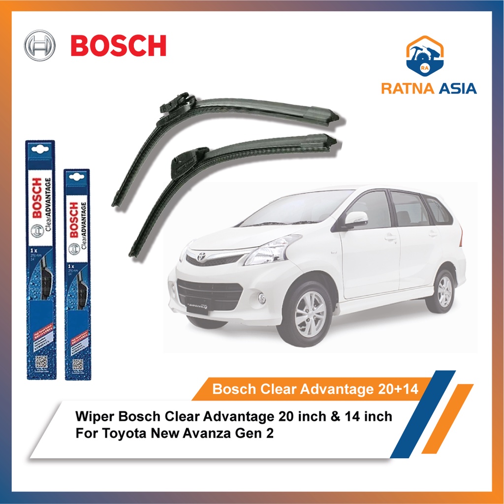 Wiper Bosch Clear Advantage Frameless Toyota New Avanza 2 Pcs 20/14 Harga 201,800 rupiah*Gratis Ongkir