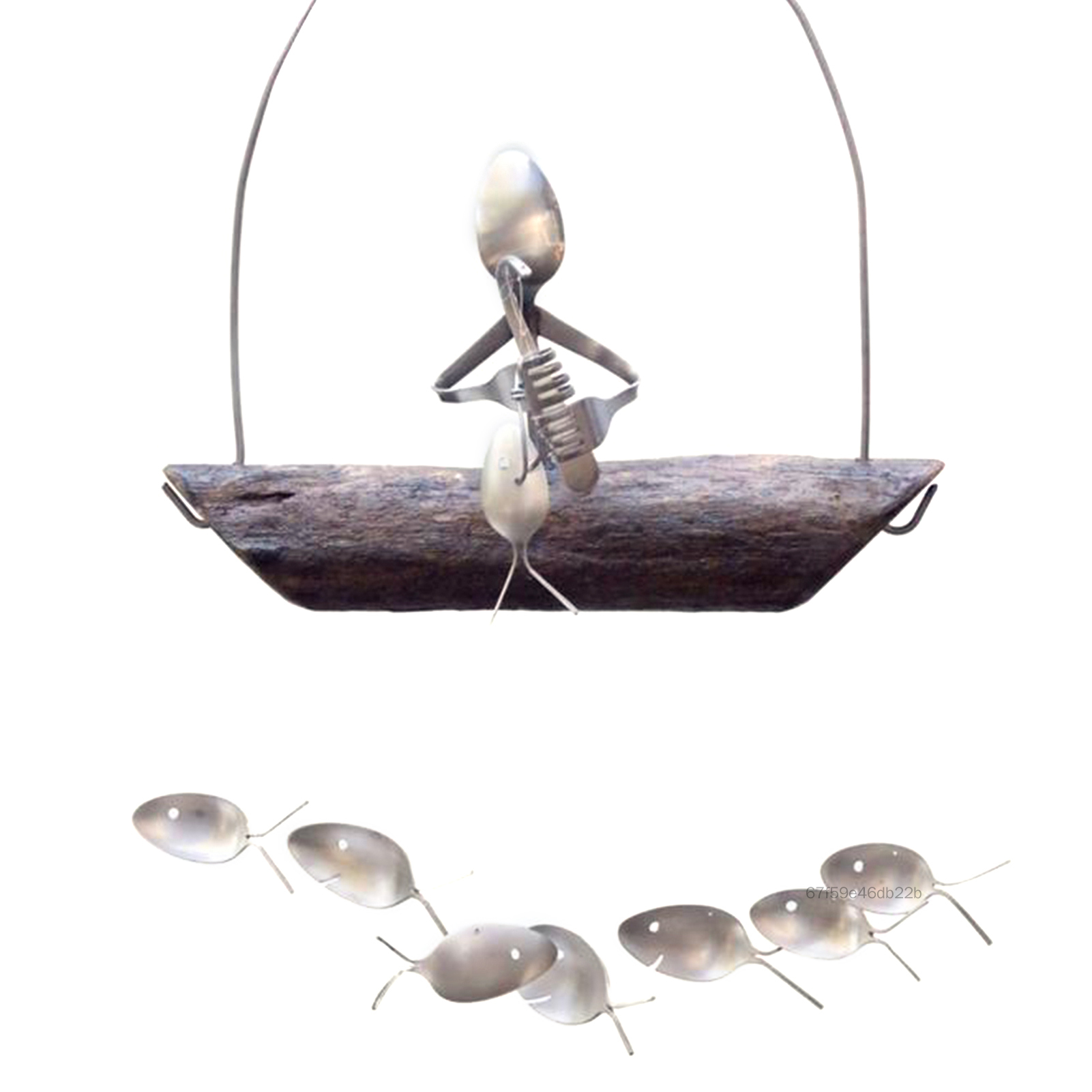 Fishing Man Spoon Fish Sculptures Wind Chime Personal Sculptures Wind Chime Indoor Outdoor Hanging Ornament For Indoor Outdoor DAR-VN