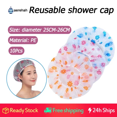 10Pcs Waterproof Shower Cap Point Bath Hair Cover Elastic Bath Hat Bathing Cap for Women Bathroom Reusable Shower Hat