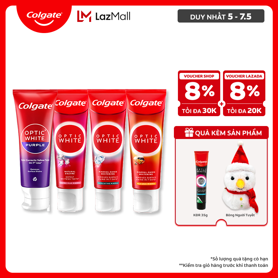 [Chỉ 6-7.5_Áp Voucher Shop 8% + Voucher Lazada 8%] Bộ sưu tập 4 kem đánh răng Colgate trắng răng Opt
