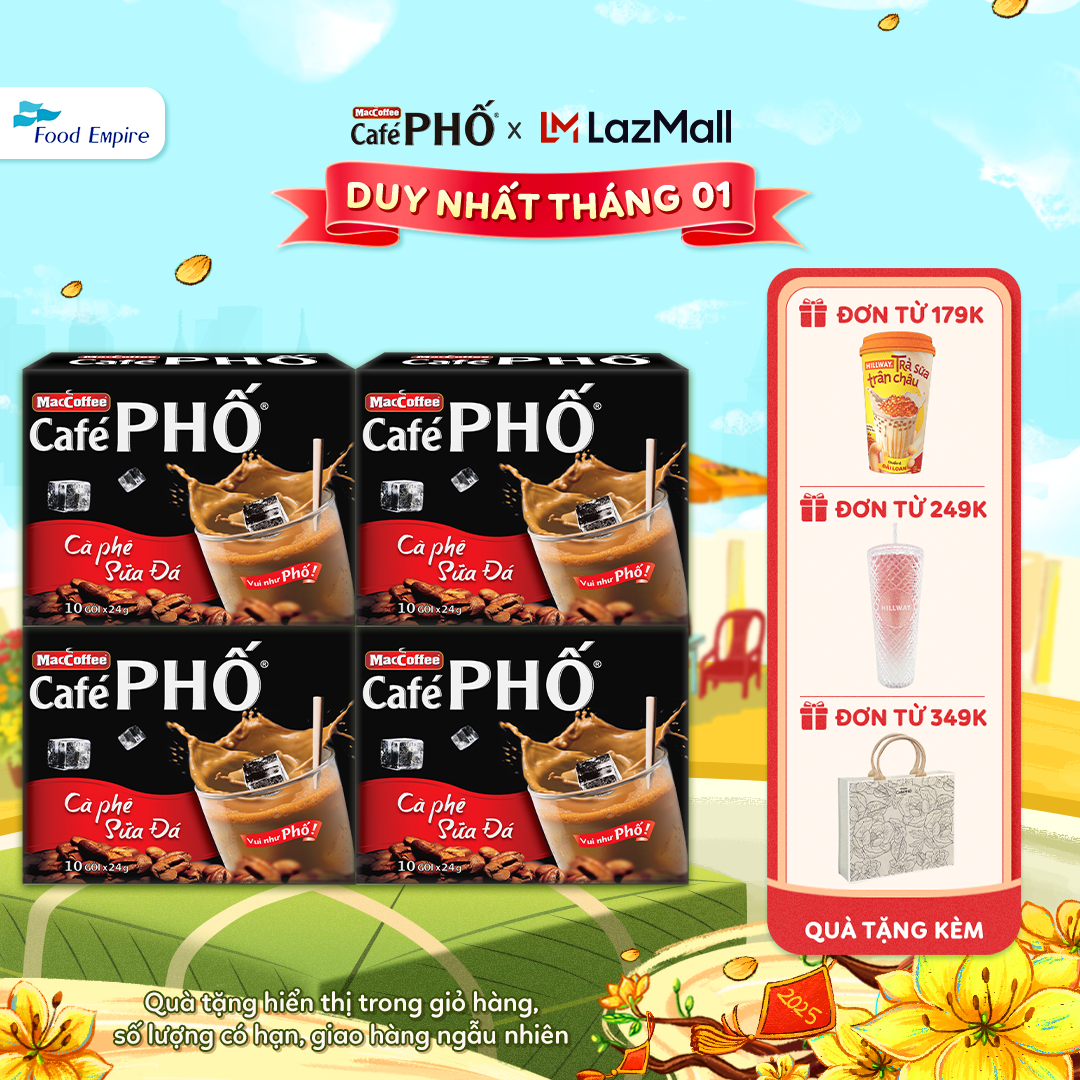 Combo 4 hộp Cà phê phố Sữa Đá - Maccoffee (hộp 10 gói x 24g)