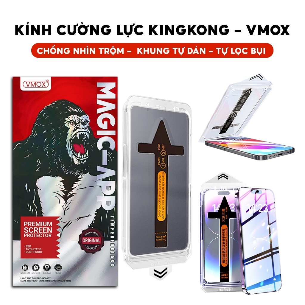 Kính Cường Lực ai phôn KK VMOX Tự Dán, Tự Hút Bụi, Chống Nhìn Trộm Full Màn Cho ai phôn X/XS/XR/11/12/13/14/15/16/Pro/Max