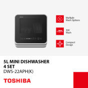 Toshiba Extra Drying Dishwasher with 6 Wash Programs