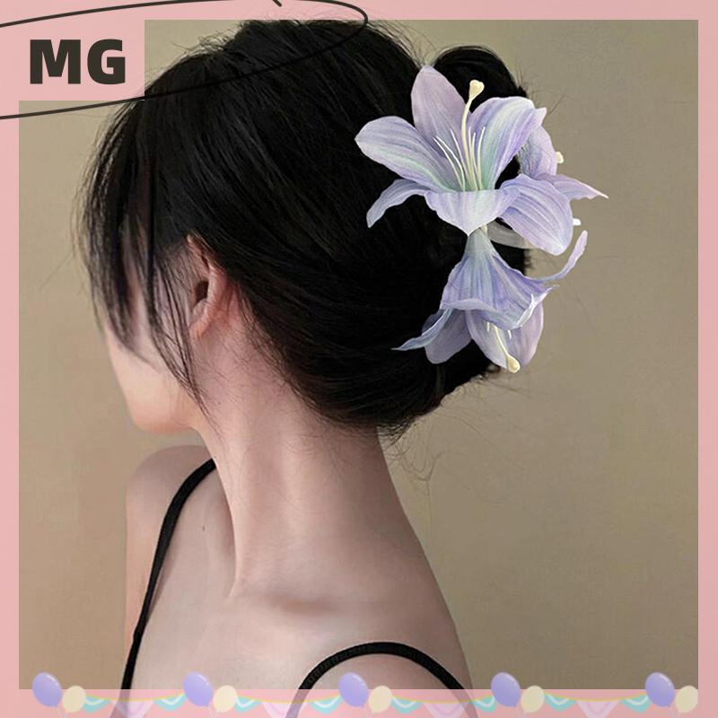 【Magical House】[ New Hot Fashion] Personality Lily Flower Shape Hair Claw Fashion Imitation Flower Hair Clip For Women Girl Summer Vacation Fairy Headwear