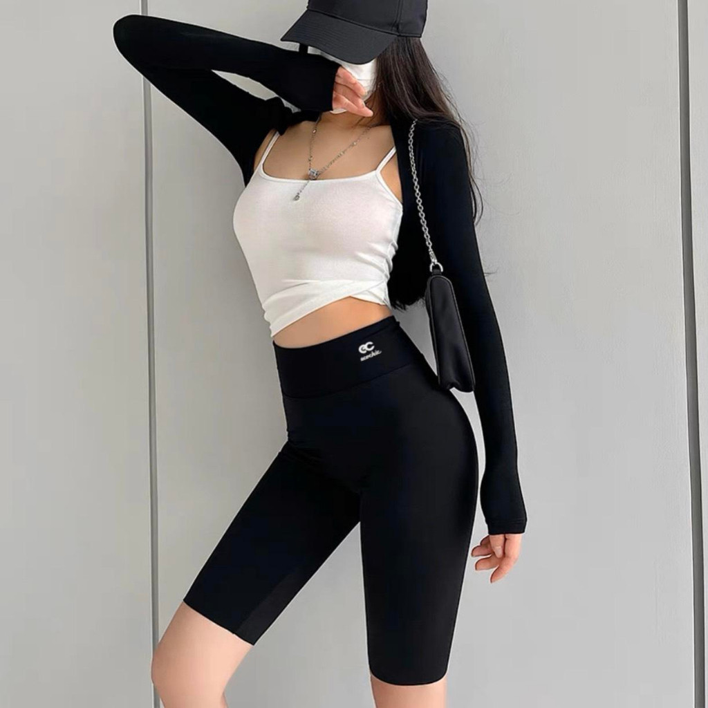  Quần legging ngố ECOCHIC nữ cạp cao gen bụng tập gym yoga chất liệu su đúc định hình nâng mông A687 