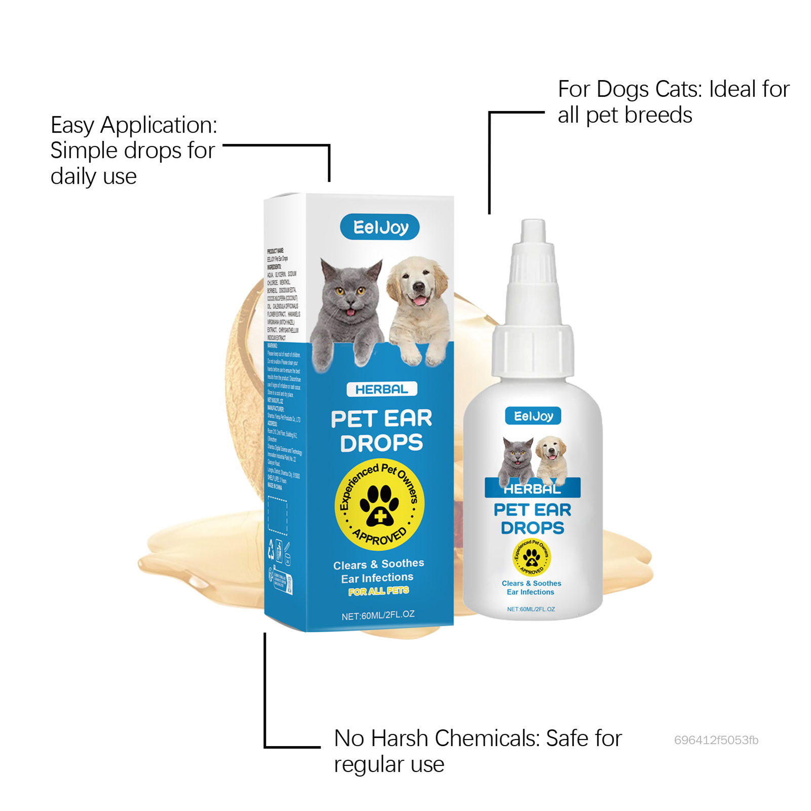 Dung Dịch Vệ Sinh Tai Cho Thú Cưng 60ml Công thức dịu nhẹ Làm khô nhanh chóng cho Chó Mèo Thỏ ABH-VN
