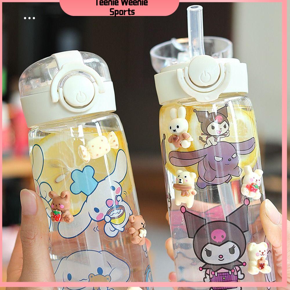 TEENIE WEENIE SPORTS Hoạt hình dễ thương Cốc có ống hút Miếng dán Sanrio Di động Cốc thể thao Chất lượng cao 400ml Chai nước