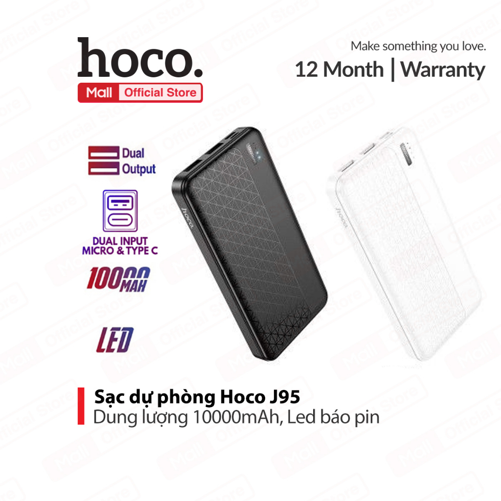 Pin sạc dự phòng Hoco J95 dung lượng 10000mAh bền nhẹ nhỏ gọn,có đèn LED báo sạc