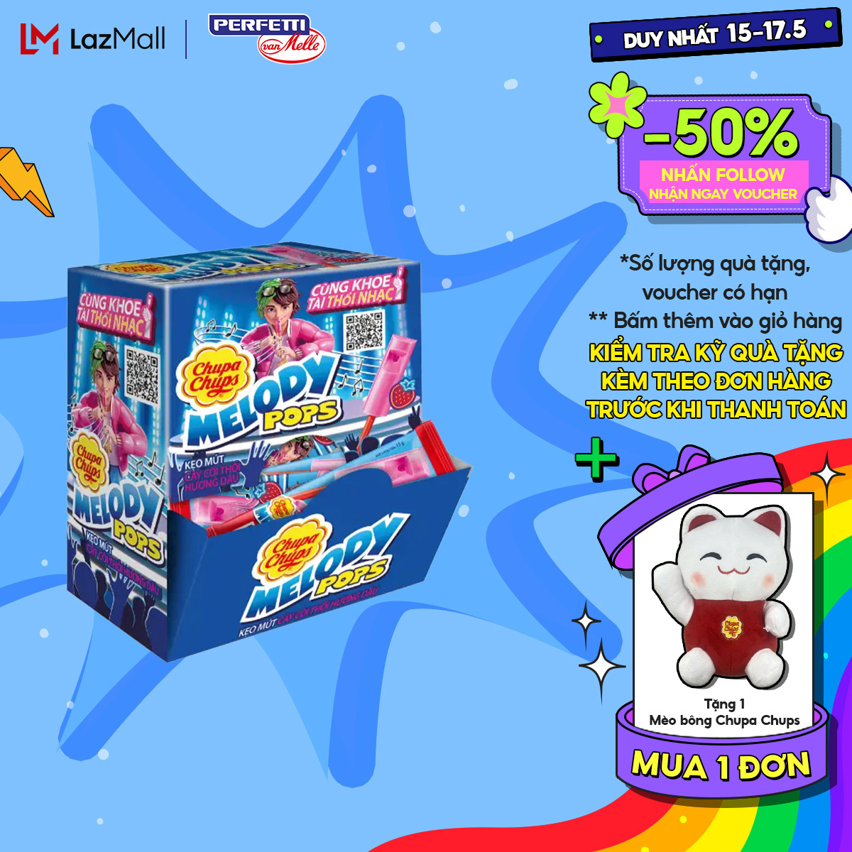 Hộp Kẹo mút còi thỏi giai điệu âm nhạc Chupa Chups Melody Pops Hộp 20 que