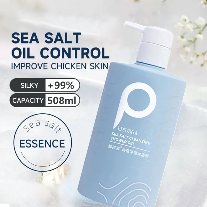Sữa tắm loại bỏ mụn muối biển, xà bông , giảm mụn lưng, 100% chiết xuất muối biển nhiên/500ml